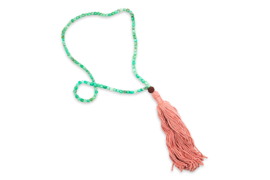 Bennd Chrysoprase +Sappan Wood Mala Necklace